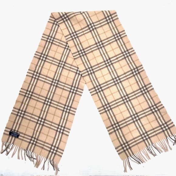 UnusedBurberry Of London Scarf 100% Lambwool Beige  gray  Plaid Check 64"x12"(15 - Picture 7 of 8